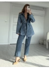 Mavi Premium Kalite Kuşaklı Denim Takım