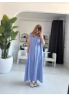mavi sıfır kol gömlek elbise