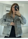 Mavi Soft Leopar Baskılı Çift Cep Jean Ceket