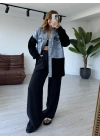 Mavi Triko Detay Oversize Jean Ceket