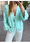 Mint Püsküllü Bağlamalı Gömlek