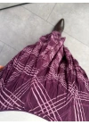 MÜRDÜM ŞİFON EKOSE DESENLİ ASİMETRİK ETEK