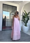 PEMBE ASKILI MÜSLİN ELBİSE