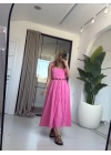 PEMBE ASKILI SAÇAKLI ELBİSE