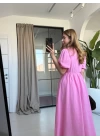 PEMBE BALON KOL BAĞLAMALI ELBİSE