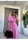 PEMBE BALON KOL BAĞLAMALI ELBİSE