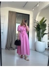 PEMBE BALON KOL BAĞLAMALI ELBİSE