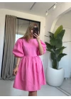 PEMBE BALON KOL KISA ELBİSE