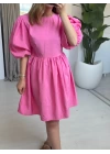 PEMBE BALON KOL KISA ELBİSE