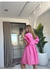 PEMBE BALON KOL KISA ELBİSE