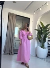 PEMBE BALON KOL MÜSLİN ELBİSE