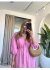 PEMBE BALON KOL MÜSLİN ELBİSE