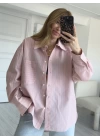 Pembe Cepli Çizgili Oversize Gömlek