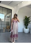 PEMBE ÇİÇEK DESENLİ AYARLANABİLİR ASKILI ŞİFON ELBİSE