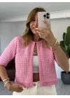 Pembe Crop Triko Hırka