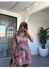 PEMBE ETNİK DESEN TEK KOL  ELBİSE