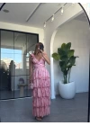 PEMBE FIRFIR ÇİÇEK DESEN ELBİSE