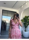 PEMBE FIRFIR ÇİÇEK DESEN ELBİSE