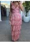 PEMBE FIRFIR ÇİÇEK DESEN ELBİSE