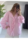Pembe Fırfır Detaylı Tasarım Gömlek