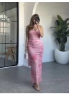 PEMBE FULAR DETAYLI ESNEK ELBİSE