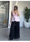 PEMBE GOLD DETAY BOYUNDAN BAĞLAMALI BLUZ