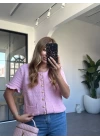 PEMBE GOLD DÜĞMELİ KISA KOL TRİKO HIRKA