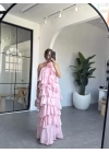 PEMBE GÜL DETAYLI ELBİSE