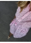 PEMBE GÜPÜR DETAYLI BELİ LASTİKLİ ELBİSE
