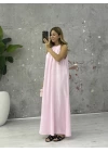 PEMBE  HALTER YAKA SIRT DETAY ELBİSE