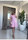PEMBE KISA KOL MİNİ ELBİSE