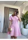PEMBE KISA KOL MİNİ ELBİSE
