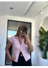 PEMBE KISA KOL ÖRGÜ BLUZ