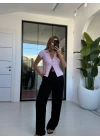 PEMBE KISA KOL ÖRGÜ BLUZ