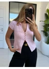 PEMBE KISA KOL ÖRGÜ BLUZ