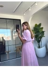 PEMBE KRUVAZE BAĞLAMALI MÜSLİN ELBİSE