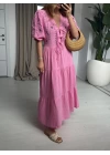 PEMBE NAKIŞLI BAĞLAMALI ELBİSE
