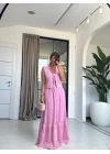 PEMBE NAKIŞLI YELEKLİ ELBİSE