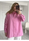 Pembe Poplin Kumaş Basic Oversize Gömlek