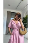 PEMBE POPLİN KUMAŞ ELBİSE