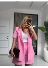 PEMBE TEK DÜĞME ŞORT TAKIM