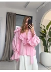 PEMBE VOLANLI TASARIM GÖMLEK