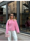 PEMBE YUMOŞ DOKULU KAŞMİR KAZAK