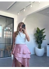 PUDRA ASİMETRİK KESİM SATEN ETEK