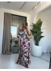 RENKLİ ÇİÇEK DESEN UZUN ELBİSE
