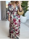 RENKLİ ÇİÇEK DESEN UZUN ELBİSE
