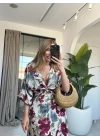 RENKLİ ÇİÇEK DESEN UZUN ELBİSE