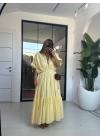 SARI BELİ LASTİKLİ PİLİLİ ELBİSE