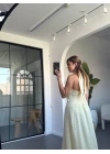 SARI ÇAPRAZ SIRTI GİPELİ KETEN ELBİSE