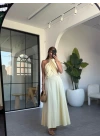 SARI ÇAPRAZ SIRTI GİPELİ KETEN ELBİSE